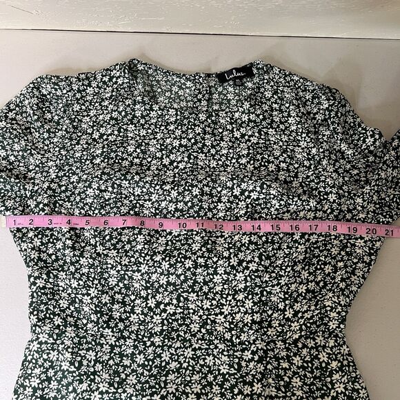 Lulus Mini Dress‎ Women’s Size XL Green Floral Ruffled Cut Out Back Long Sleeve - Picture 5 of 12